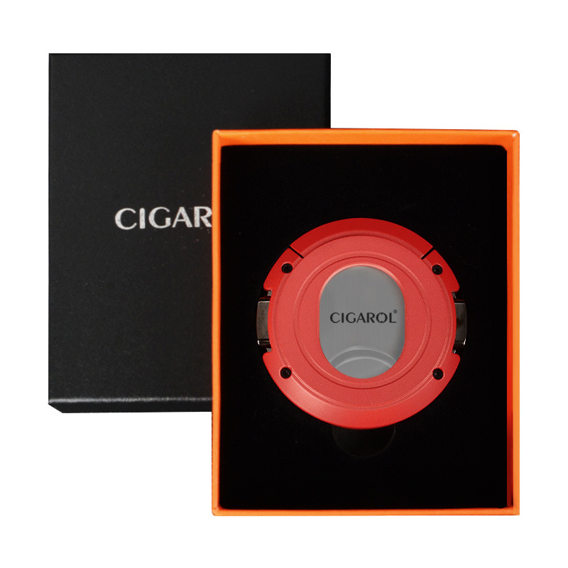 Κοπτήρας πούρων 2-σε-1 με V και ευθύ κοπτικό, μεταλλικός με ηλεκτροπλατινέ φινίρισμα, βάρος περίπου 150 g, ημιαυτόματος διακόπτης