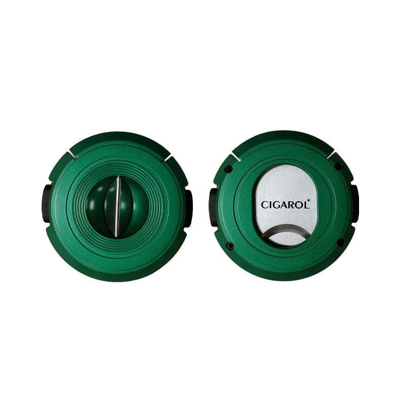 Κοπτήρας πούρων 2-σε-1 με V και ευθύ κοπτικό, μεταλλικός με ηλεκτροπλατινέ φινίρισμα, βάρος περίπου 150 g, ημιαυτόματος διακόπτης