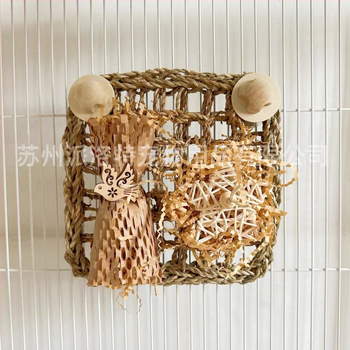 Hračka pre papagaja: sieť na hryzanie zo slamy a sieť na lezenie, lopta z trávy s ovocným motívom, model Ky2469