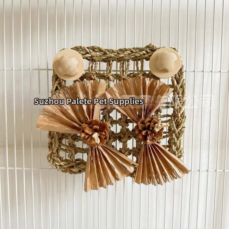 Hračka pre papagaja: sieť na hryzanie zo slamy a sieť na lezenie, lopta z trávy s ovocným motívom, model Ky2469