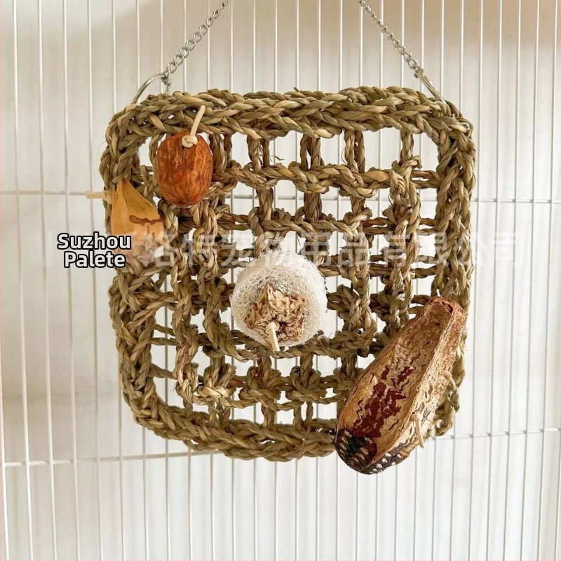 Hračka pre papagaja: sieť na hryzanie zo slamy a sieť na lezenie, lopta z trávy s ovocným motívom, model Ky2469