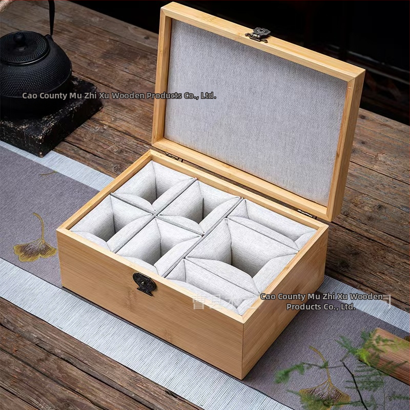 Sada bambusových čajových dóz s gravírovaním, vystlané vnútro a baliaci box