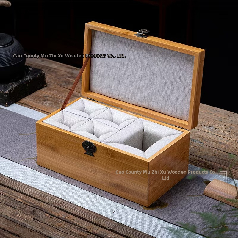 Sada bambusových čajových dóz s gravírovaním, vystlané vnútro a baliaci box