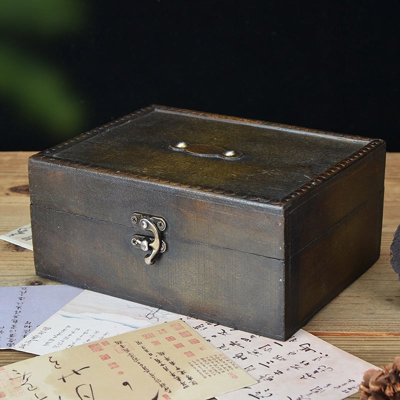 Štvorcový drevený box na šperky s retro povrchom, konštrukcia z preglejky, vlastné logo, bez výstelky