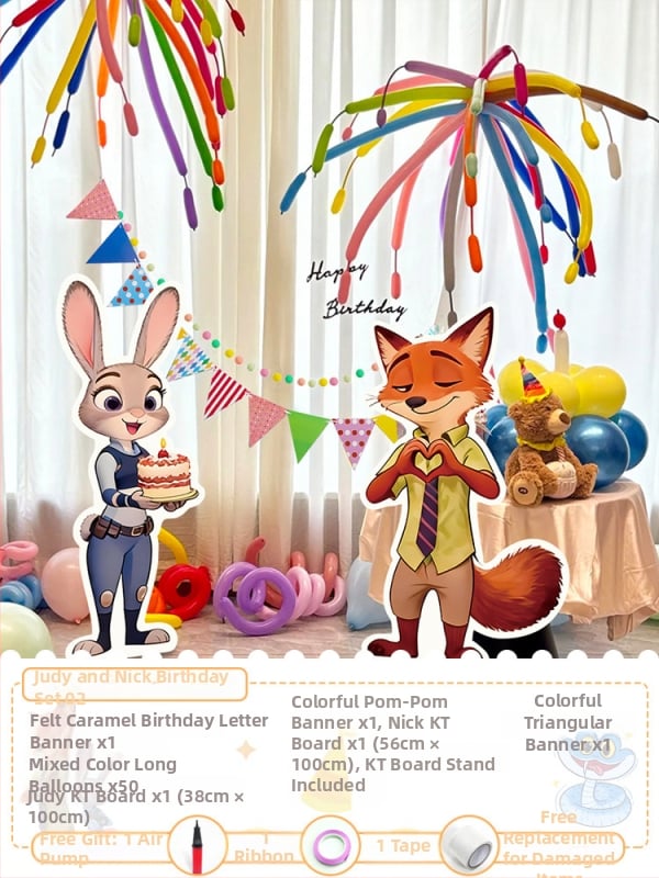 Zootopia tema rođendanski backdrop – KT ploča, PVC, unutarnje korištenje (Judy Hopps i Nick Wilde)