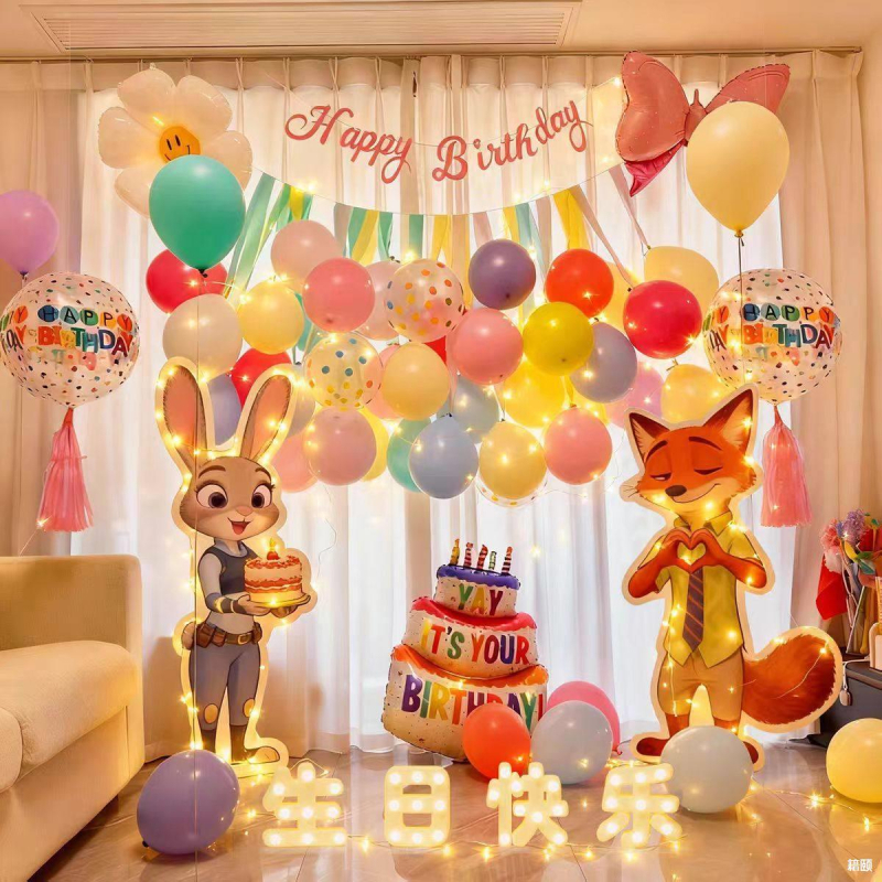 Zootopia tema rođendanski backdrop – KT ploča, PVC, unutarnje korištenje (Judy Hopps i Nick Wilde)