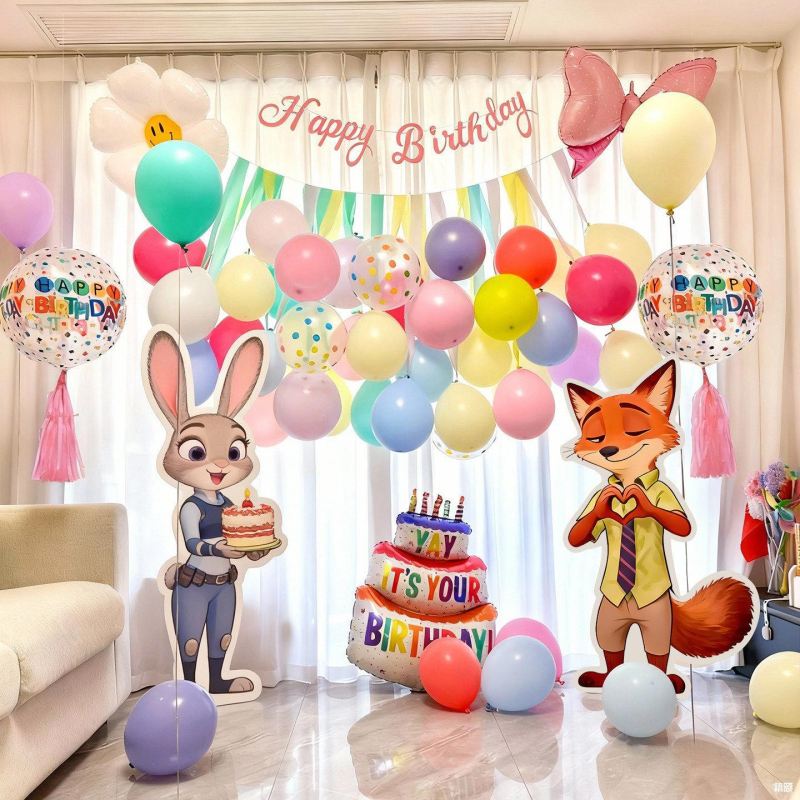 Zootopia tema rođendanski backdrop – KT ploča, PVC, unutarnje korištenje (Judy Hopps i Nick Wilde)