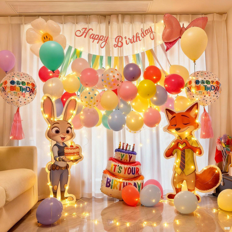 Zootopia tema rođendanski backdrop – KT ploča, PVC, unutarnje korištenje (Judy Hopps i Nick Wilde)