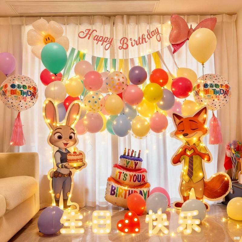 Zootopia tema rođendanski backdrop – KT ploča, PVC, unutarnje korištenje (Judy Hopps i Nick Wilde)