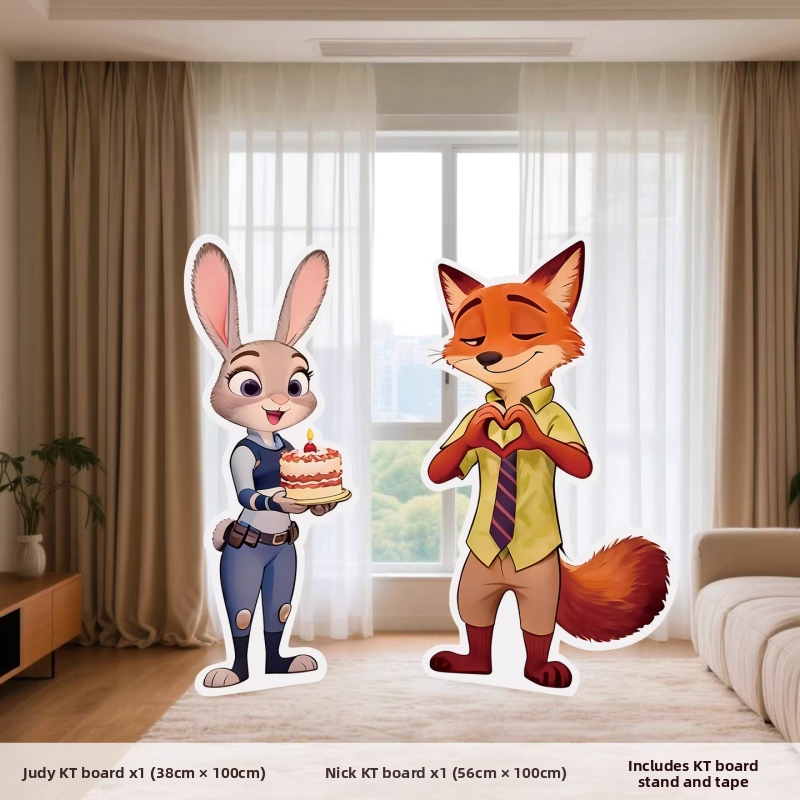 Zootopia tema rođendanski backdrop – KT ploča, PVC, unutarnje korištenje (Judy Hopps i Nick Wilde)