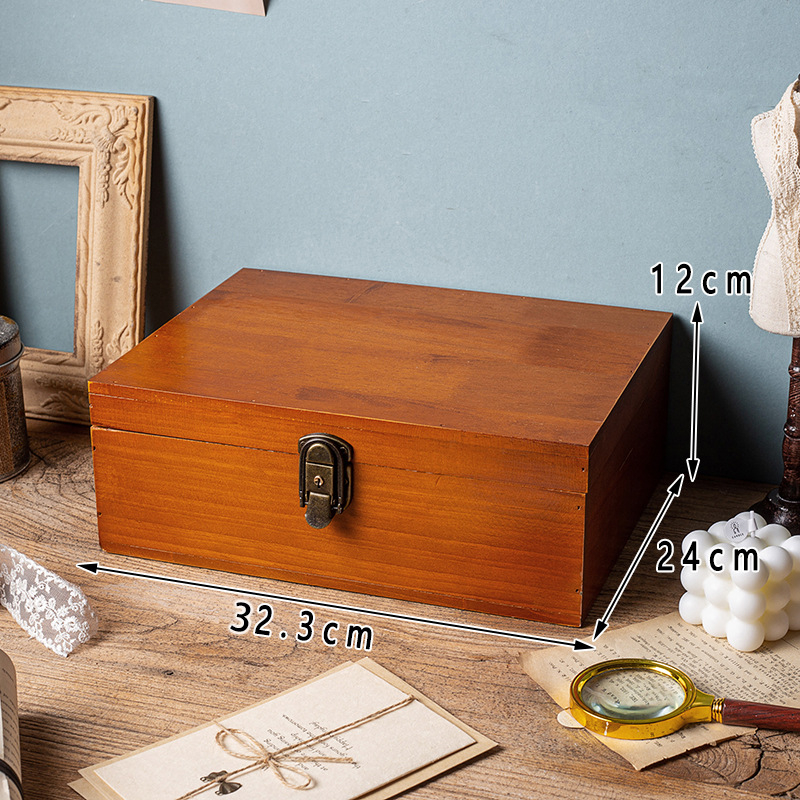 Drvena stolna kutija za sitnice, vintage stil, borovo drvo, s poklopcem i bravom, kapacitet 1L, mogućnost tiskanja logotipa