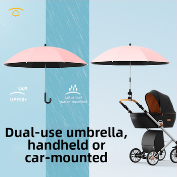 Sunčana zaštita za dječja kolica — univerzalna, 8 rebara od željeza, tkanina s vezom i vinilnim premazom, UPF iznad 50, sklopiva, ručno otvaranje i zatvaranje