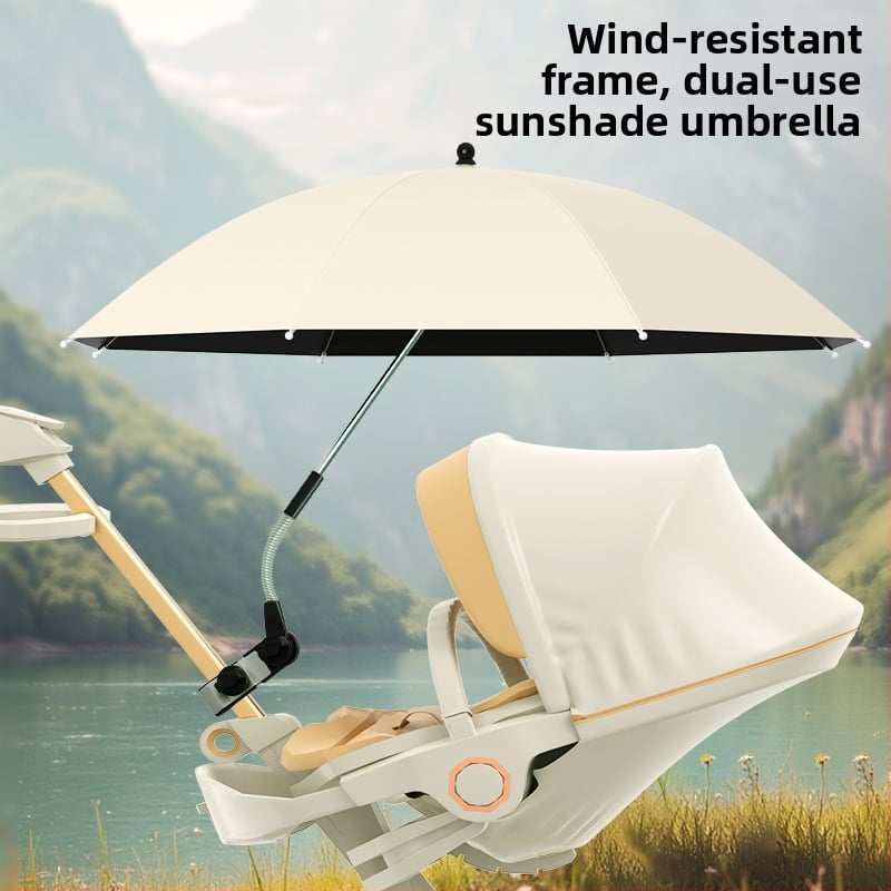 Sunčana zaštita za dječja kolica — univerzalna, 8 rebara od željeza, tkanina s vezom i vinilnim premazom, UPF iznad 50, sklopiva, ručno otvaranje i zatvaranje