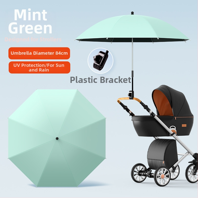 Sunčana zaštita za dječja kolica — univerzalna, 8 rebara od željeza, tkanina s vezom i vinilnim premazom, UPF iznad 50, sklopiva, ručno otvaranje i zatvaranje