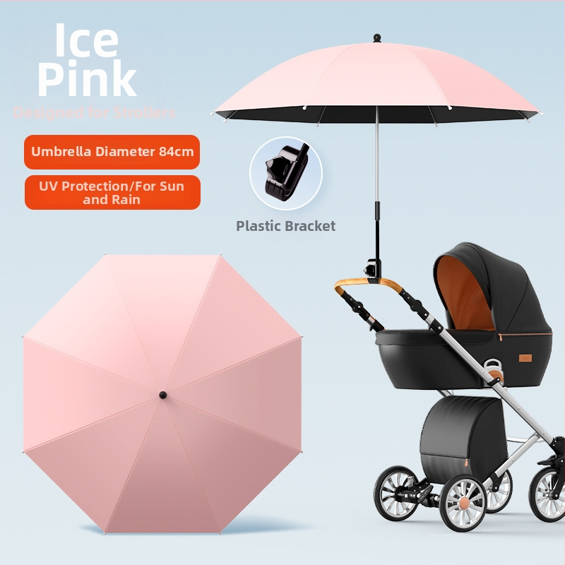 Sunčana zaštita za dječja kolica — univerzalna, 8 rebara od željeza, tkanina s vezom i vinilnim premazom, UPF iznad 50, sklopiva, ručno otvaranje i zatvaranje