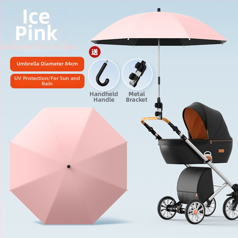 Sunčana zaštita za dječja kolica — univerzalna, 8 rebara od željeza, tkanina s vezom i vinilnim premazom, UPF iznad 50, sklopiva, ručno otvaranje i zatvaranje