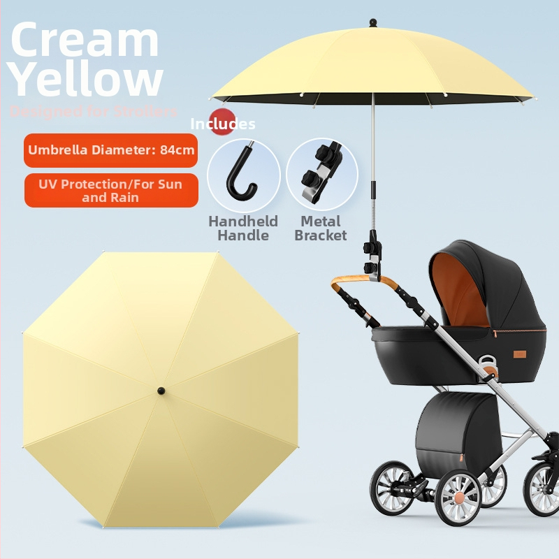 Sunčana zaštita za dječja kolica — univerzalna, 8 rebara od željeza, tkanina s vezom i vinilnim premazom, UPF iznad 50, sklopiva, ručno otvaranje i zatvaranje