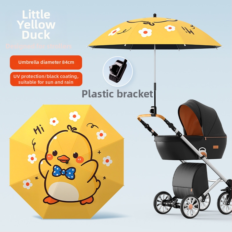 Sunčana zaštita za dječja kolica — univerzalna, 8 rebara od željeza, tkanina s vezom i vinilnim premazom, UPF iznad 50, sklopiva, ručno otvaranje i zatvaranje