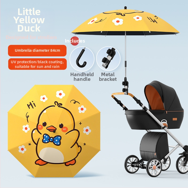 Sunčana zaštita za dječja kolica — univerzalna, 8 rebara od željeza, tkanina s vezom i vinilnim premazom, UPF iznad 50, sklopiva, ručno otvaranje i zatvaranje