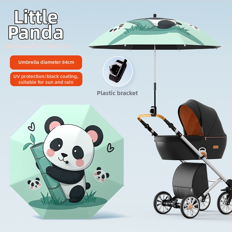 Sunčana zaštita za dječja kolica — univerzalna, 8 rebara od željeza, tkanina s vezom i vinilnim premazom, UPF iznad 50, sklopiva, ručno otvaranje i zatvaranje