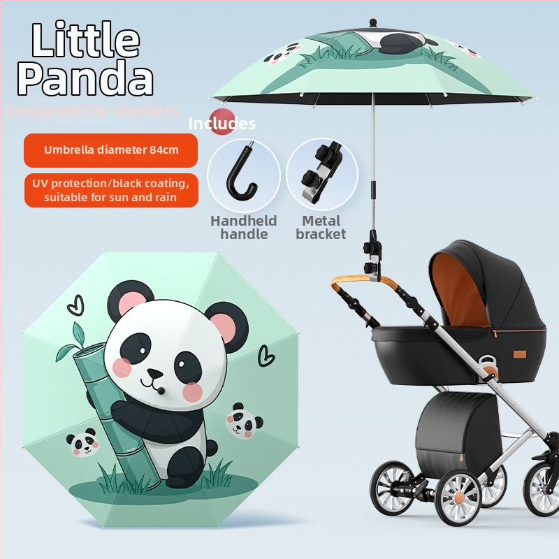 Sunčana zaštita za dječja kolica — univerzalna, 8 rebara od željeza, tkanina s vezom i vinilnim premazom, UPF iznad 50, sklopiva, ručno otvaranje i zatvaranje