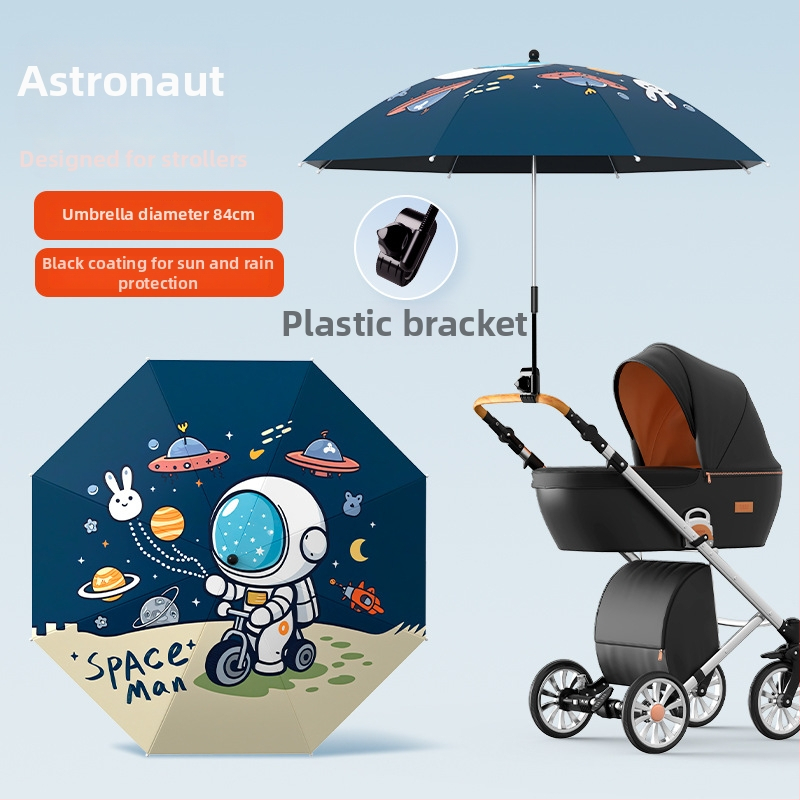 Sunčana zaštita za dječja kolica — univerzalna, 8 rebara od željeza, tkanina s vezom i vinilnim premazom, UPF iznad 50, sklopiva, ručno otvaranje i zatvaranje