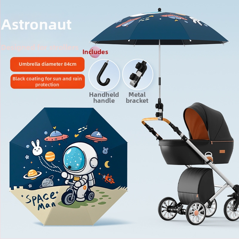 Sunčana zaštita za dječja kolica — univerzalna, 8 rebara od željeza, tkanina s vezom i vinilnim premazom, UPF iznad 50, sklopiva, ručno otvaranje i zatvaranje