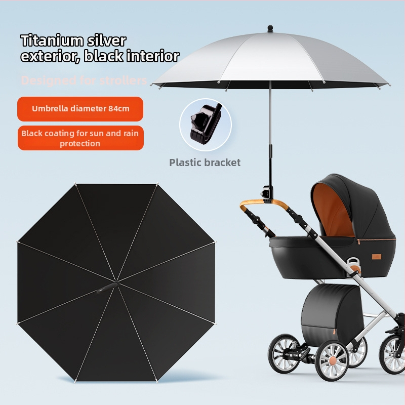 Sunčana zaštita za dječja kolica — univerzalna, 8 rebara od željeza, tkanina s vezom i vinilnim premazom, UPF iznad 50, sklopiva, ručno otvaranje i zatvaranje