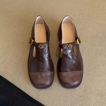 Ženske kožne Mary Jane loaferice s kopčom, okrugli vrh, srednji visok potpetica 3–6 cm, ulošak od ovčje kože
