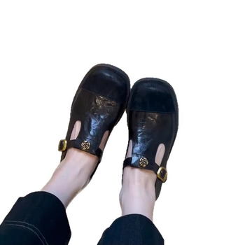 Ženske kožne Mary Jane loaferice s kopčom, okrugli vrh, srednji visok potpetica 3–6 cm, ulošak od ovčje kože