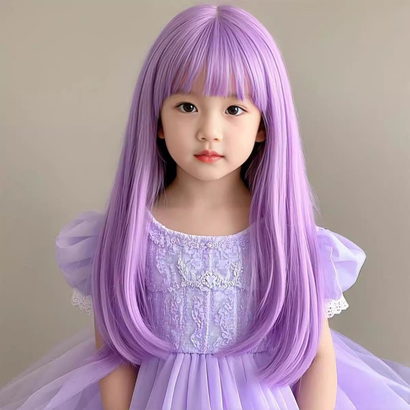 Dječja perika, duga ravna kosa, anime stil, visokotemperaturna vlakna, strojno tkanje