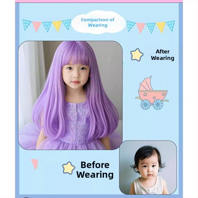Dječja perika, duga ravna kosa, anime stil, visokotemperaturna vlakna, strojno tkanje