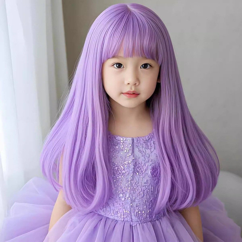 Dječja perika, duga ravna kosa, anime stil, visokotemperaturna vlakna, strojno tkanje