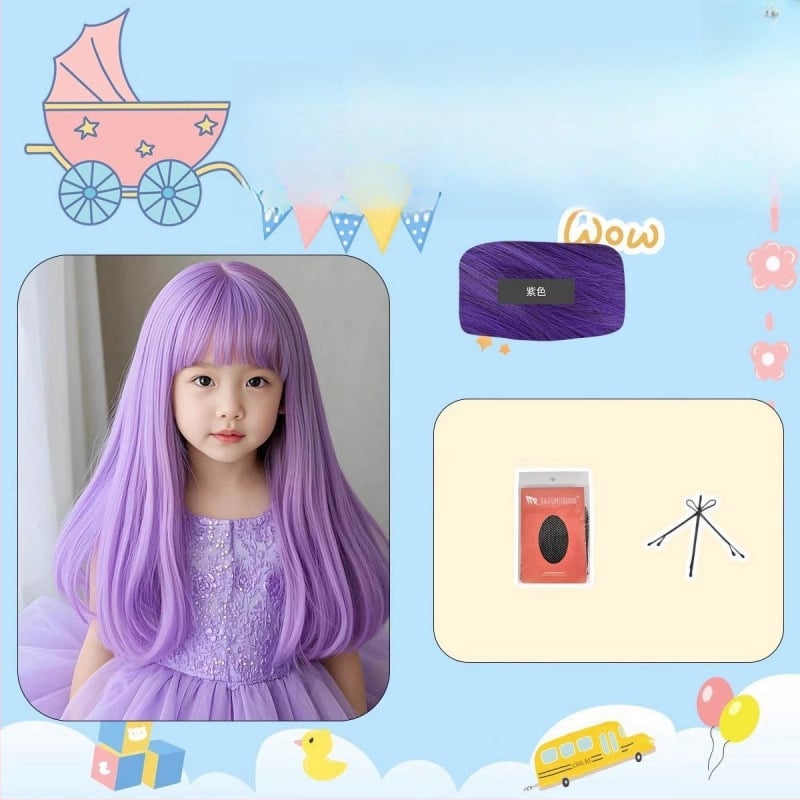 Dječja perika, duga ravna kosa, anime stil, visokotemperaturna vlakna, strojno tkanje