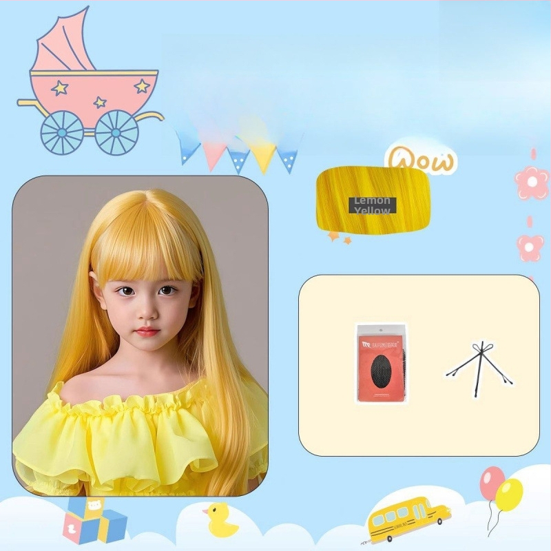 Dječja perika, duga ravna kosa, anime stil, visokotemperaturna vlakna, strojno tkanje