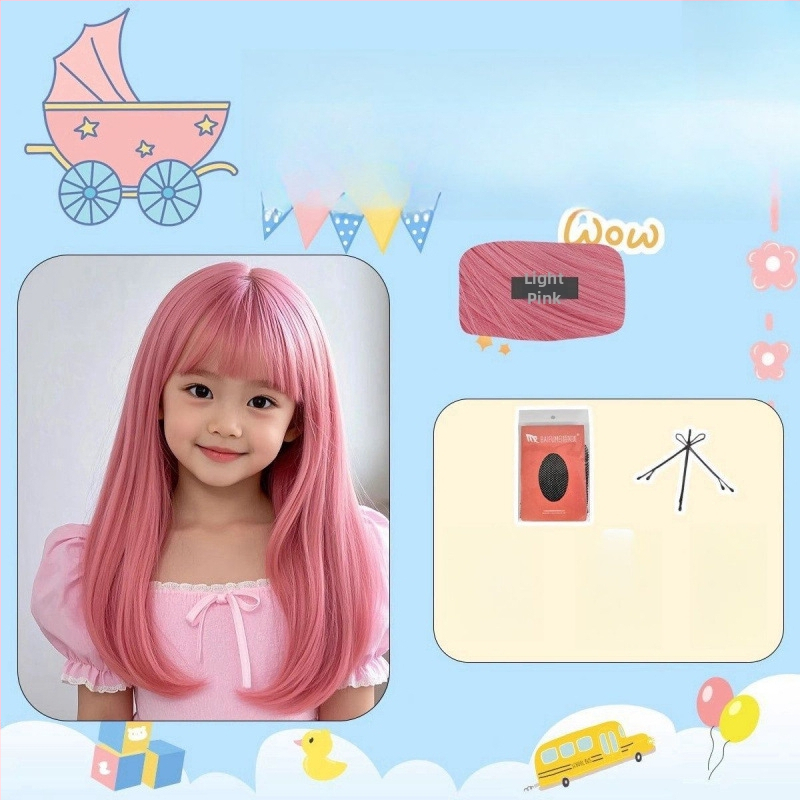 Dječja perika, duga ravna kosa, anime stil, visokotemperaturna vlakna, strojno tkanje