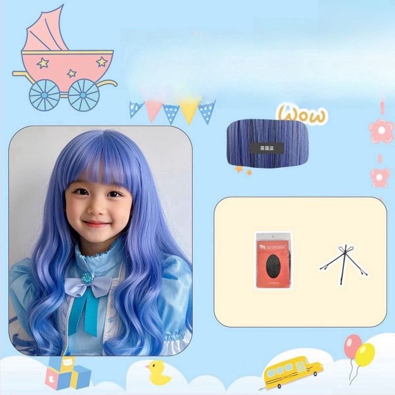 Dječja perika, duga ravna kosa, anime stil, visokotemperaturna vlakna, strojno tkanje