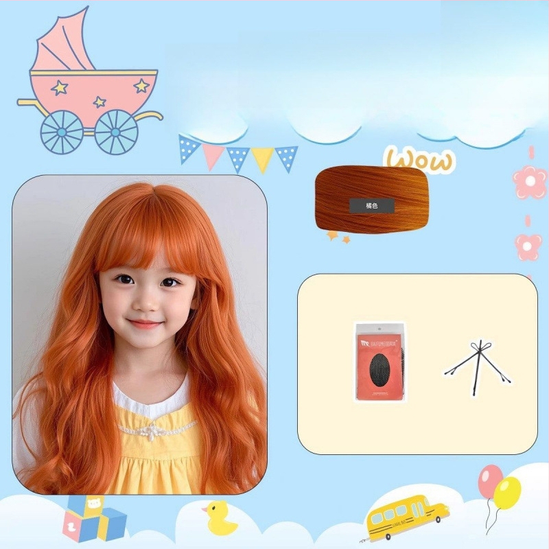 Dječja perika, duga ravna kosa, anime stil, visokotemperaturna vlakna, strojno tkanje