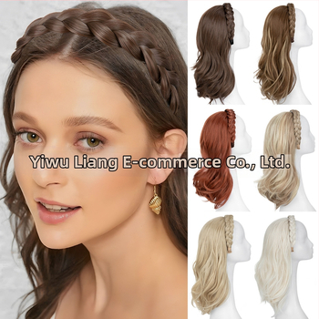 HB05 Sierra Wig: Ženska perika s dugom kovrčavom kosom, integrirana čelenka s fishbone braid, poluperika, žica otporna na toplinu, egzotičan stil