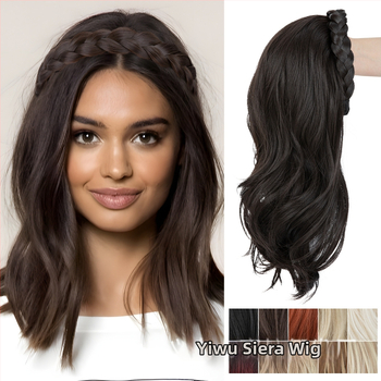 HB05 Sierra Wig: Ženska perika s dugom kovrčavom kosom, integrirana čelenka s fishbone braid, poluperika, žica otporna na toplinu, egzotičan stil