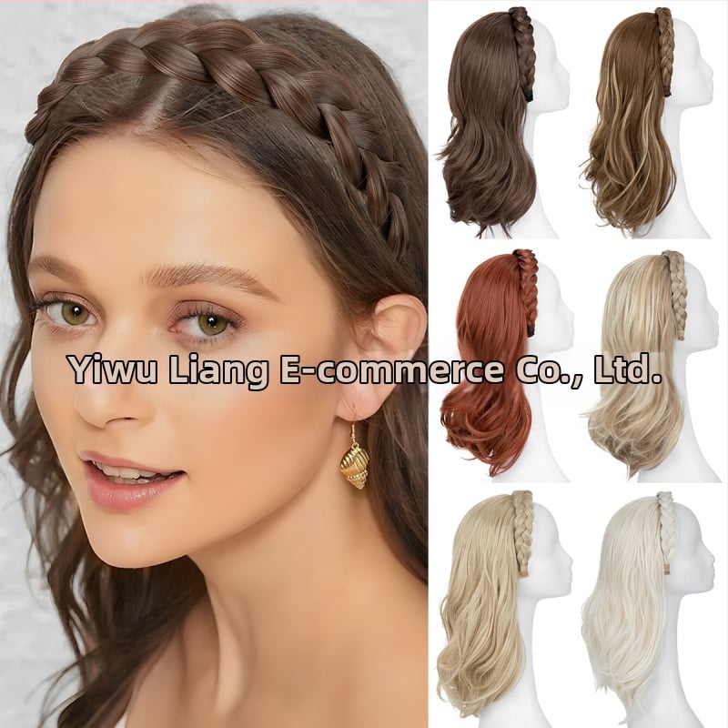 HB05 Sierra Wig: Ženska perika s dugom kovrčavom kosom, integrirana čelenka s fishbone braid, poluperika, žica otporna na toplinu, egzotičan stil