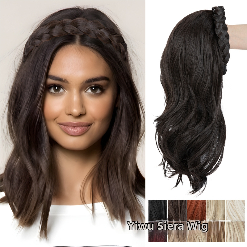HB05 Sierra Wig: Ženska perika s dugom kovrčavom kosom, integrirana čelenka s fishbone braid, poluperika, žica otporna na toplinu, egzotičan stil