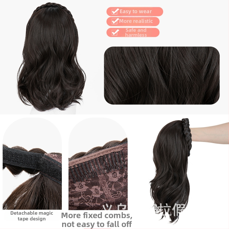 HB05 Sierra Wig: Ženska perika s dugom kovrčavom kosom, integrirana čelenka s fishbone braid, poluperika, žica otporna na toplinu, egzotičan stil