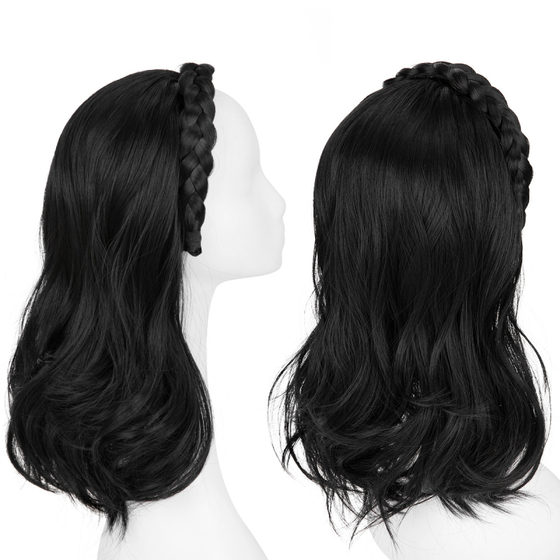 HB05 Sierra Wig: Ženska perika s dugom kovrčavom kosom, integrirana čelenka s fishbone braid, poluperika, žica otporna na toplinu, egzotičan stil