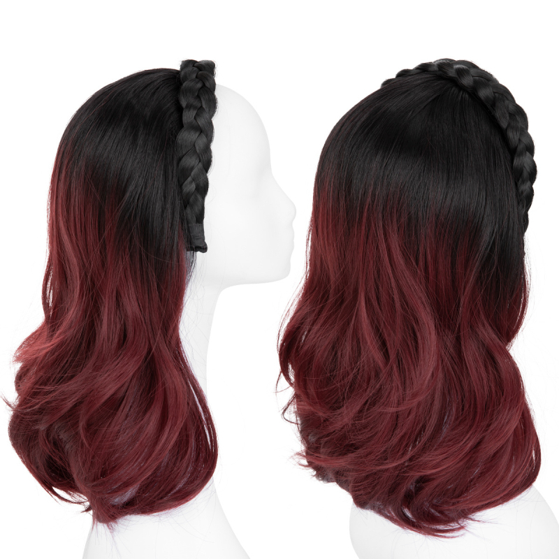 HB05 Sierra Wig: Ženska perika s dugom kovrčavom kosom, integrirana čelenka s fishbone braid, poluperika, žica otporna na toplinu, egzotičan stil