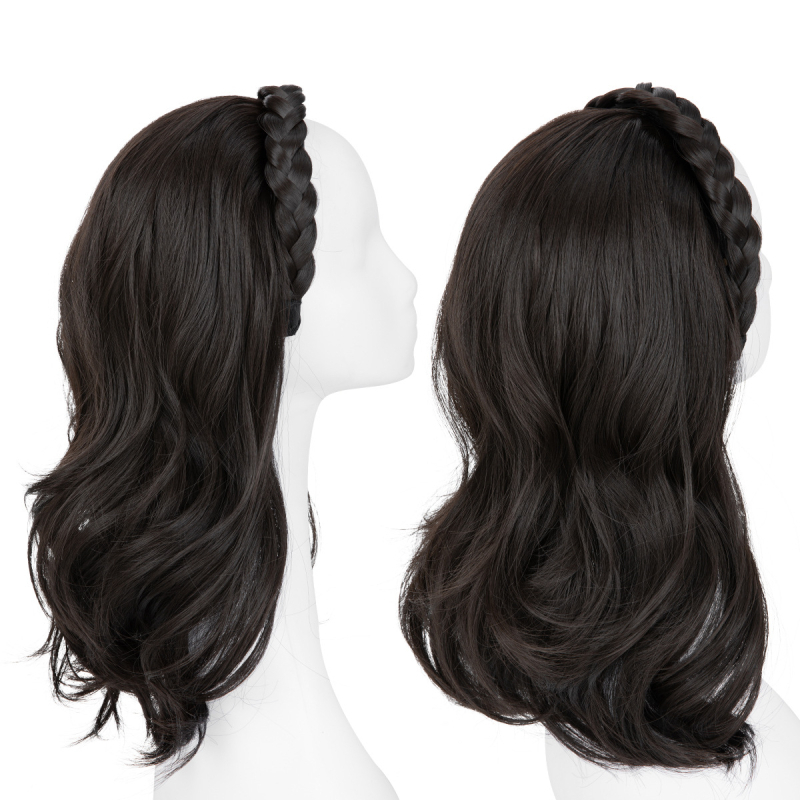 HB05 Sierra Wig: Ženska perika s dugom kovrčavom kosom, integrirana čelenka s fishbone braid, poluperika, žica otporna na toplinu, egzotičan stil