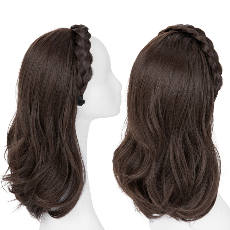HB05 Sierra Wig: Ženska perika s dugom kovrčavom kosom, integrirana čelenka s fishbone braid, poluperika, žica otporna na toplinu, egzotičan stil