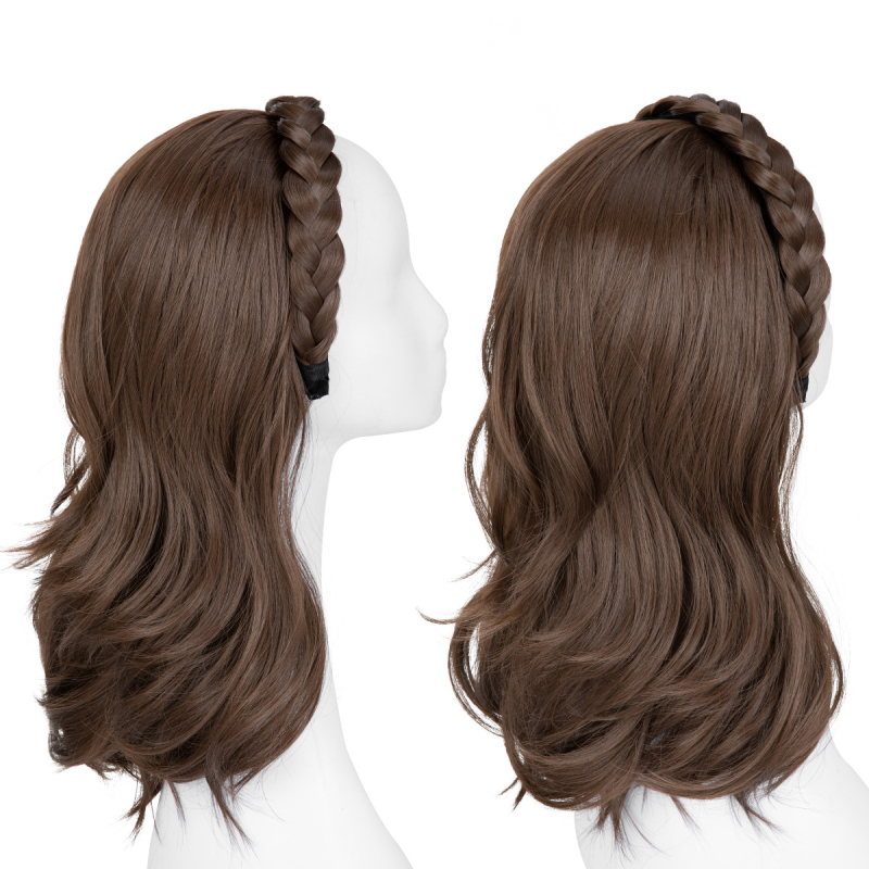 HB05 Sierra Wig: Ženska perika s dugom kovrčavom kosom, integrirana čelenka s fishbone braid, poluperika, žica otporna na toplinu, egzotičan stil