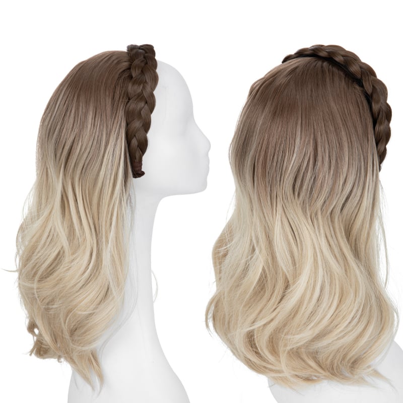 HB05 Sierra Wig: Ženska perika s dugom kovrčavom kosom, integrirana čelenka s fishbone braid, poluperika, žica otporna na toplinu, egzotičan stil