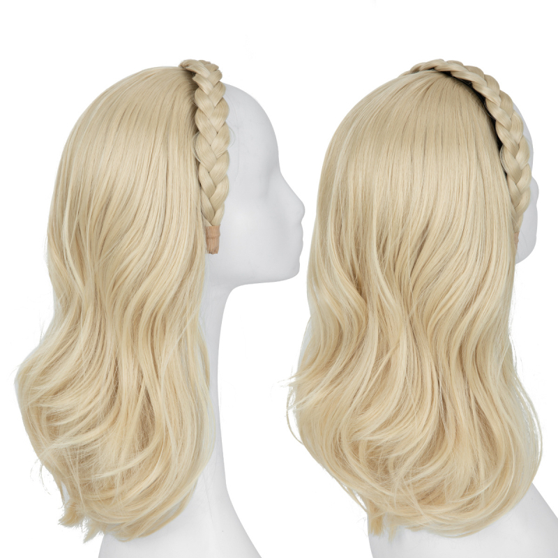 HB05 Sierra Wig: Ženska perika s dugom kovrčavom kosom, integrirana čelenka s fishbone braid, poluperika, žica otporna na toplinu, egzotičan stil